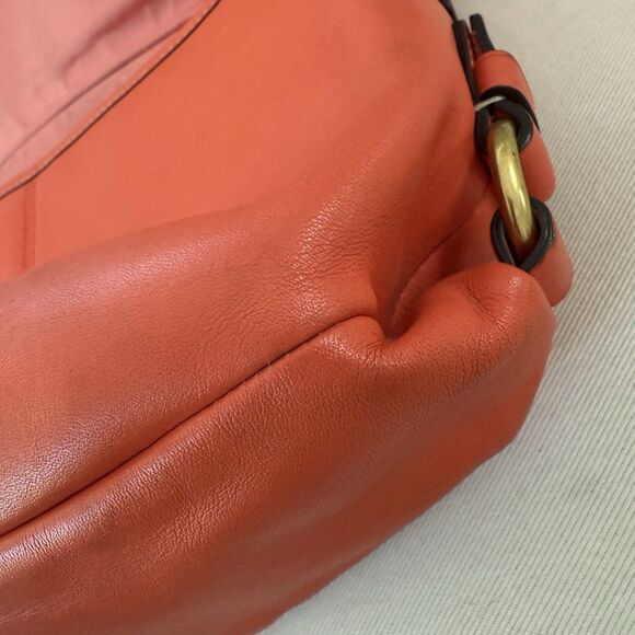 Auth Coach Leather Z23987 Medium Flap Shoulder Crossbody Duffle Bag Orange Coral - Picture 14 of 16